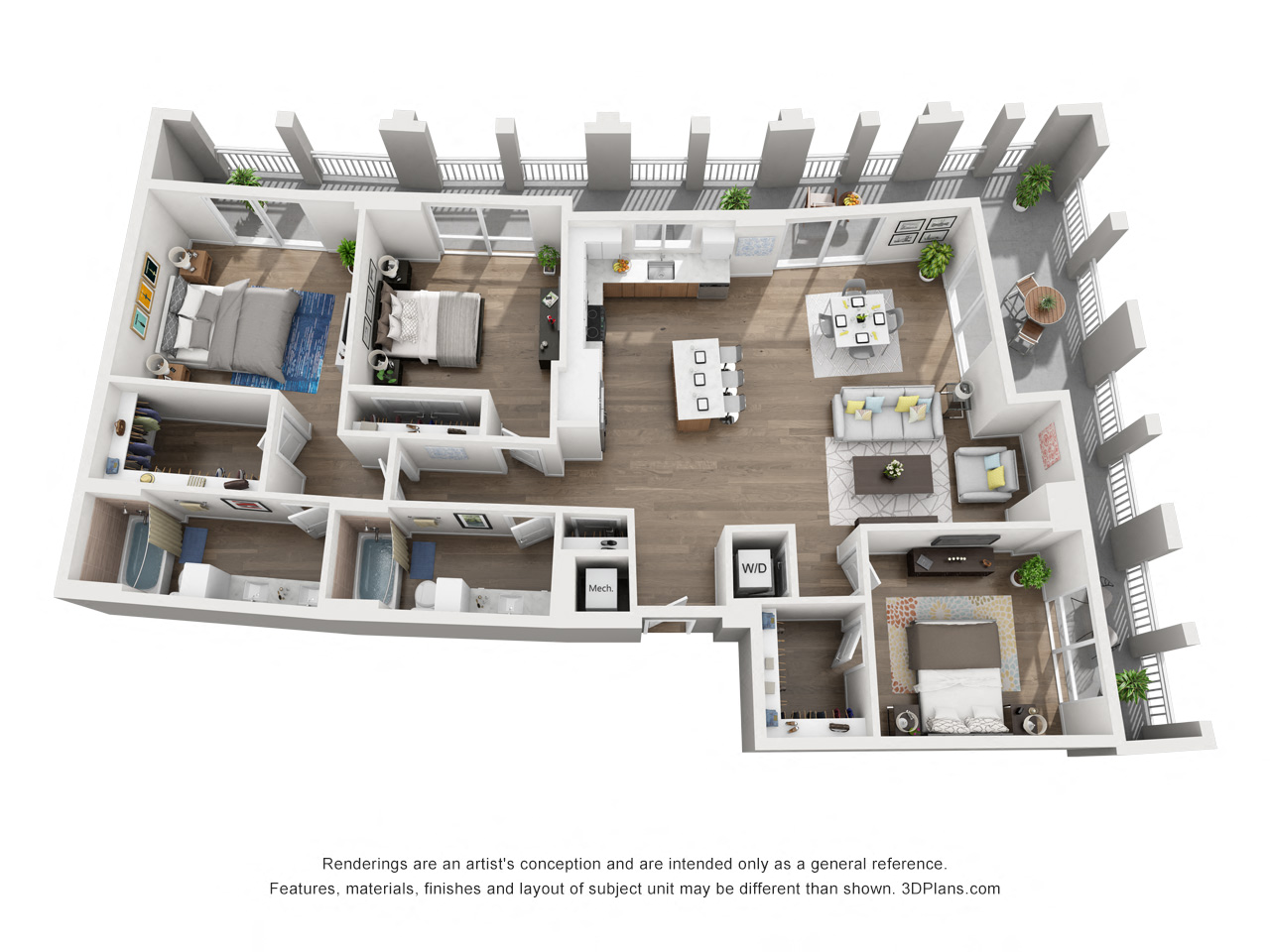 Floor plan for 3 beds, 2 baths, 1546 sqft